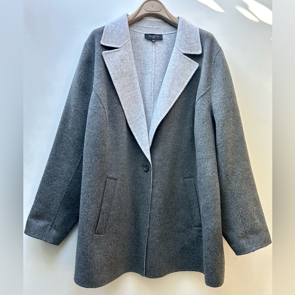 Like New Talbots Double Sided Wool Charcoal Coat Jacket Light Gray Lapel, 22 W - Picture 4 of 15